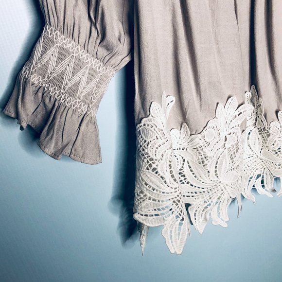 English Factory Gray White Peasant Lacy Blouse - Picture 3 of 5